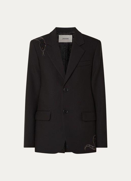 Zadig&Voltaire Vanille blazer met strass en klepzakken - voorkant zwart