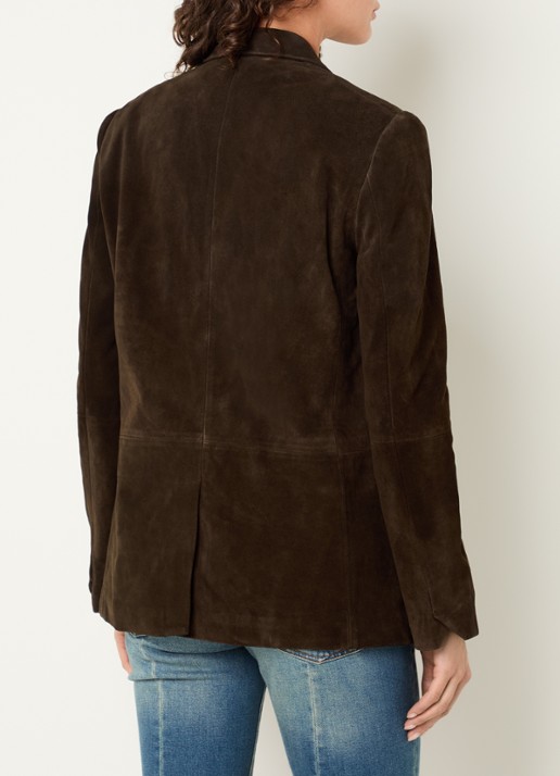 Zadig&Voltaire Vanille oversized blazer van suède met klepzakken - achterkant 4 chocoladebruin