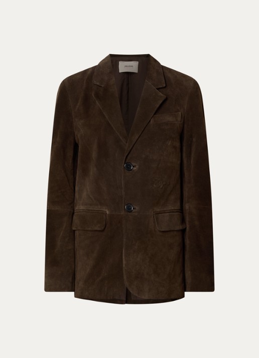 Zadig&Voltaire Vanille oversized blazer van suède met klepzakken - voorkant chocoladebruin
