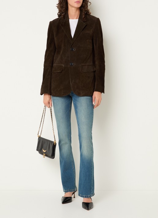 Zadig&Voltaire Vanille oversized blazer van suède met klepzakken - voorkant 2 chocoladebruin
