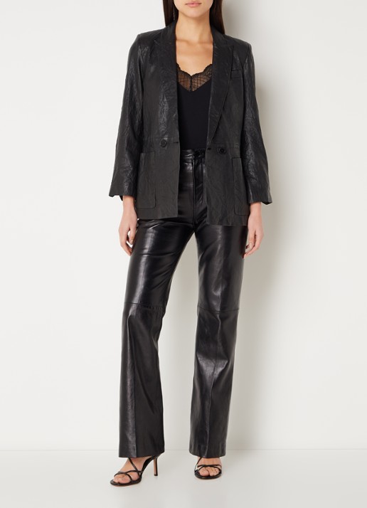 Zadig&Voltaire Visko double-breasted blazer van lamsleer met opgestikte zakken - voorkant 3 zwart