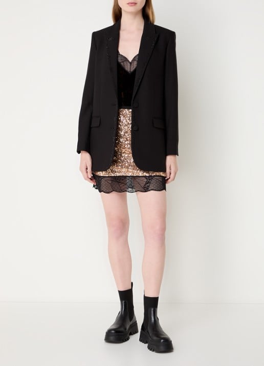 Zadig&Voltaire Viva blazer met klepzakken en strass - voorkant 3 zwart