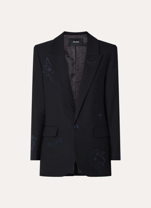 Zadig&Voltaire Vival blazer met strass en klepzakken - voorkant donkerblauw
