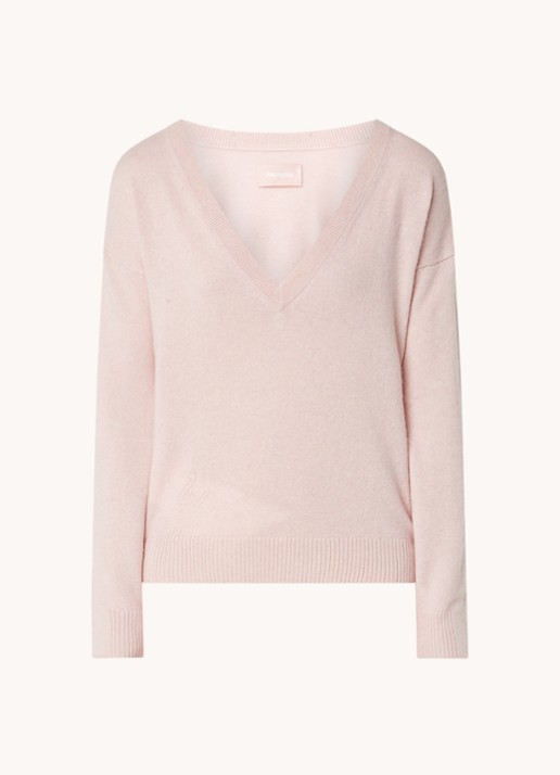 Zadig&Voltaire Vivi fijngebreide oversized pullover van kasjmier met V-hals  - voorkant ivoor