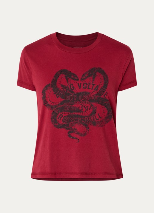 Zadig&Voltaire Walk T-shirt met print en strass - voorkant rood