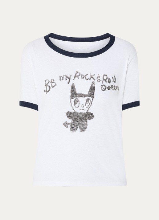 Zadig&Voltaire Woos T-shirt in linnenblend met strass - voorkant 3 wit
