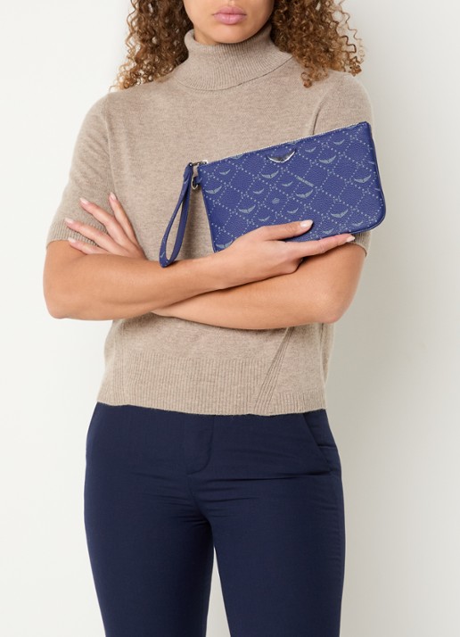 Zadig&Voltaire Z clutch van leer met logoprint - voorkant 2 donkerblauw