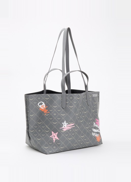Zadig&Voltaire Z XL shopper van leer met logoprint - achterkant grijs