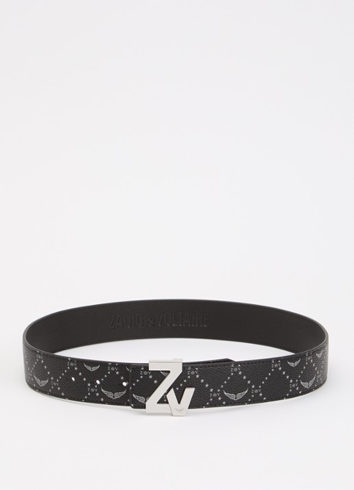 Zadig&Voltaire ZV Initiale riem van imitatieleer met logo print - voorkant zwart