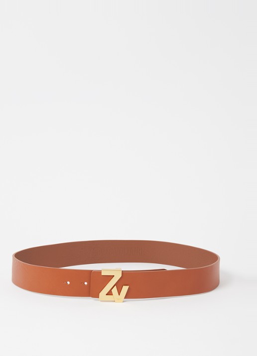 Zadig&Voltaire ZV riem van leer met logo - voorkant 2 cognac