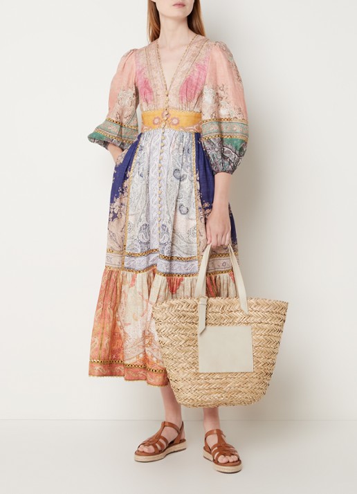 Zimmermann Anneke midi blousejurk van linnen met lurex en steekzakken - voorkant 2 oranje