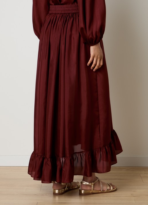 Zimmermann Aster maxi rok van zijde met volant - achterkant bordeauxrood