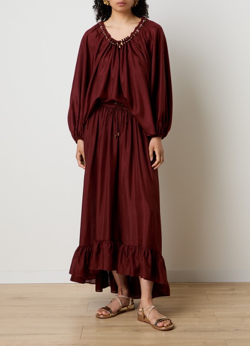 Zimmermann Aster maxi rok van zijde met volant - voorkant 5 bordeauxrood