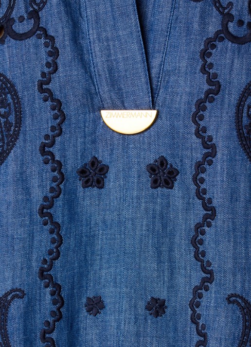 Zimmermann Aster midi denim jurk met borduring - detail 5 indigo