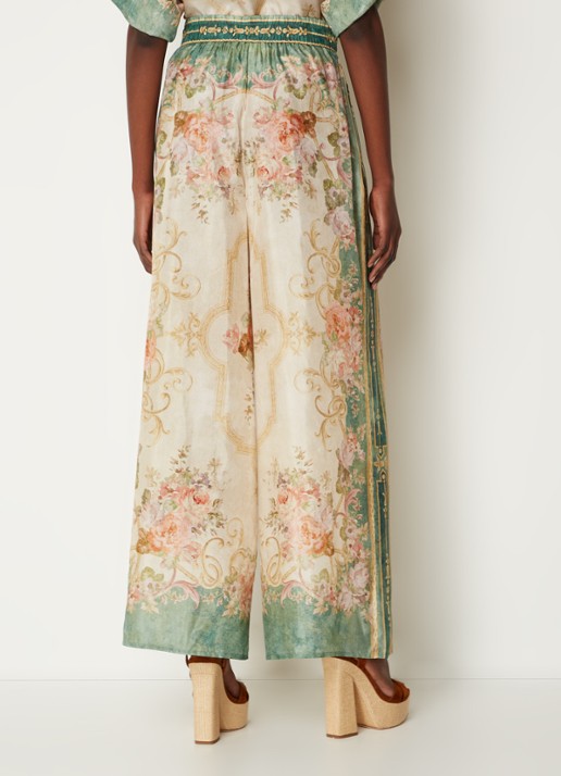 Zimmermann August high waist wide fit palazzo broek van zijde met bloemenprint - achterkant 3 beige