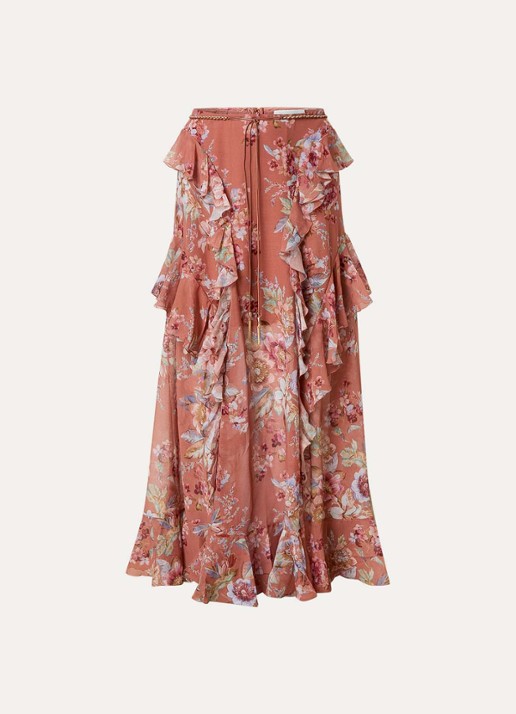 Zimmermann Awaken maxi rok met bloemenprint - voorkant 2 roodbruin