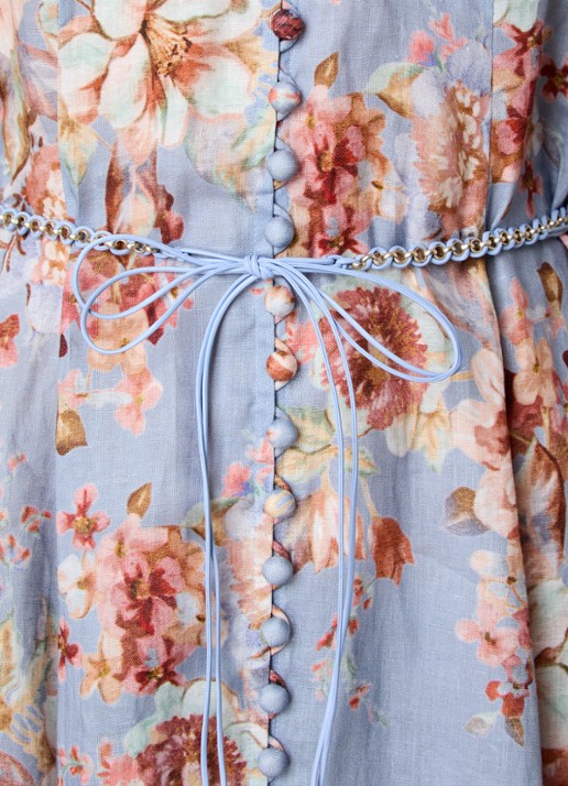 Zimmermann Awaken midi rok met bloemenprint en ceintuur - detail 4 blauwgrijs