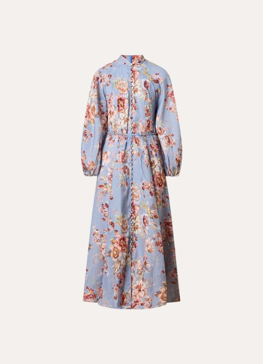 Zimmermann Awaken midi rok met bloemenprint en ceintuur - voorkant blauwgrijs