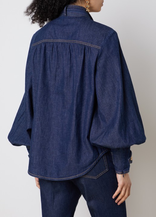 Zimmermann Blouse van chambray met sjaalkraag - achterkant 5 indigo