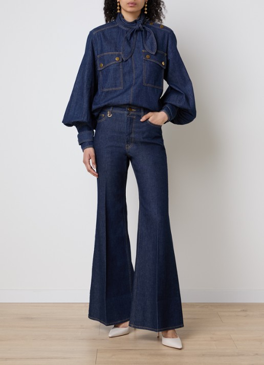 Zimmermann Blouse van chambray met sjaalkraag - voorkant 2 indigo