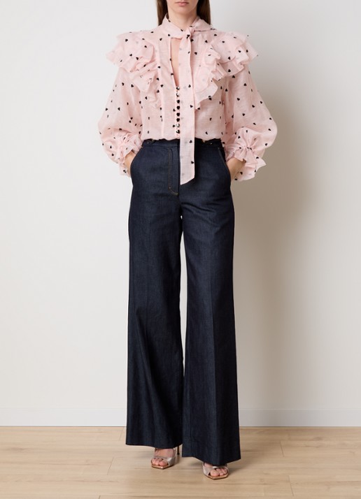 Zimmermann Crush semi-transparante blouse in zijdeblend met sjaalkraag - voorkant 3 zalmroze