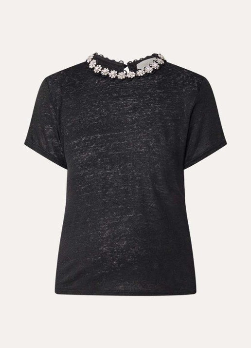 Zimmermann Embellished top van linnen met strass - voorkant zwart