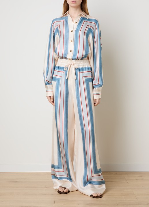 Zimmermann High waist wide fit palazzo broek van zijde met print - voorkant 5 creme