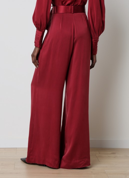 Zimmermann High waist wide fit palazzobroek van zijde met ceintuur - achterkant rood