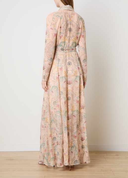 Zimmermann Rebellion maxi blousejurk met bloemenprint en strikceintuur - achterkant 5 lichtroze