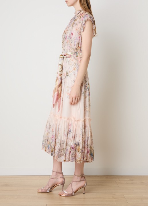 Zimmermann Rebellion midi tuniekjurk met bloemenprint - voorkant 3 gebroken wit