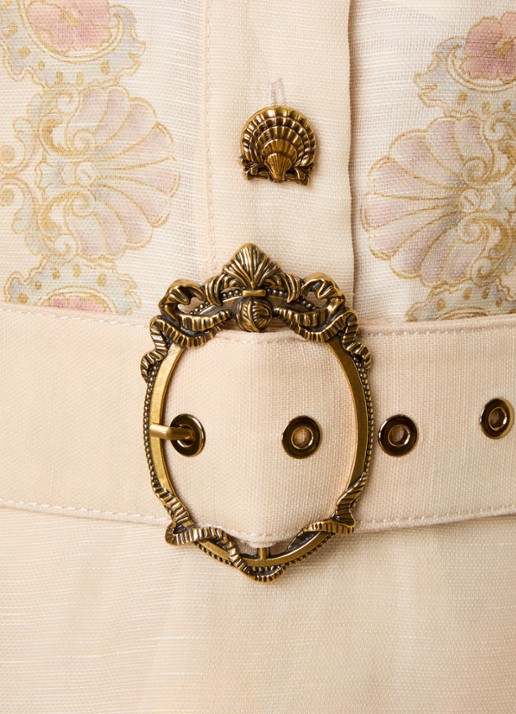 Zimmermann Rebellion mini blousejurk in zijdeblend met print en ceintuur - detail 5 khaki