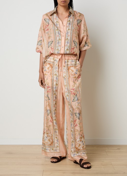 Zimmermann Roselight high waist wide fit broek van zijde - voorkant 3 zalmroze