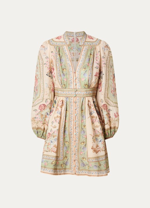 Zimmermann Roselight mini jurk van linnen met print - voorkant 3 ivoor