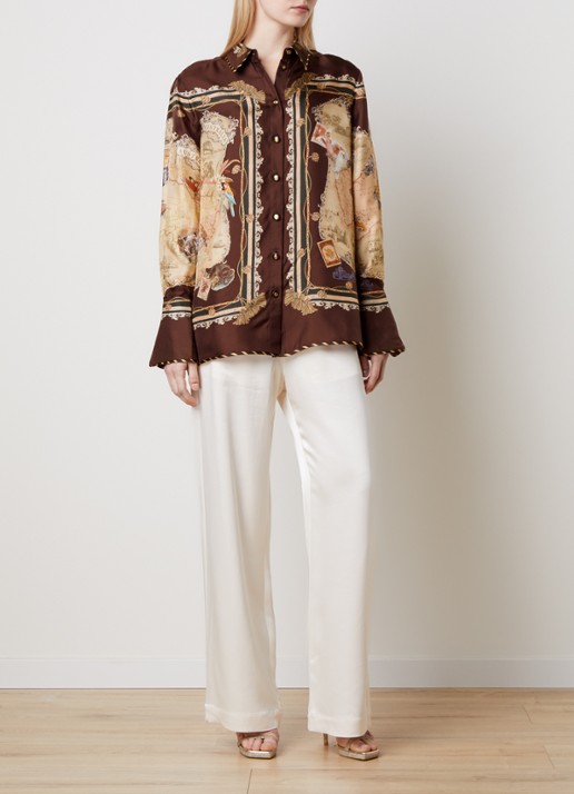 Zimmermann Valiant blouse van zijde met print - voorkant 4 kastanjebruin
