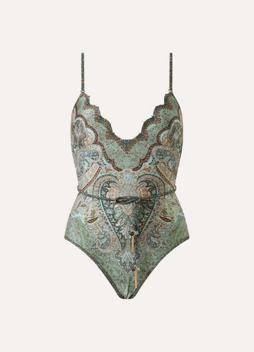 Zimmermann Wanderlust badpak met paisley dessin - voorkant lindegroen