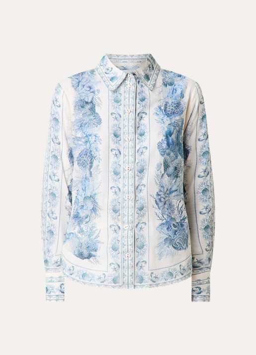 Zimmermann Wanderlust blouse met print - voorkant staalblauw