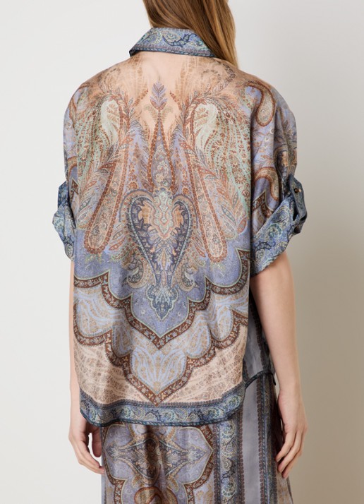 Zimmermann Wanderlust blouse van zijde met paisley dessin - achterkant 5 staalblauw