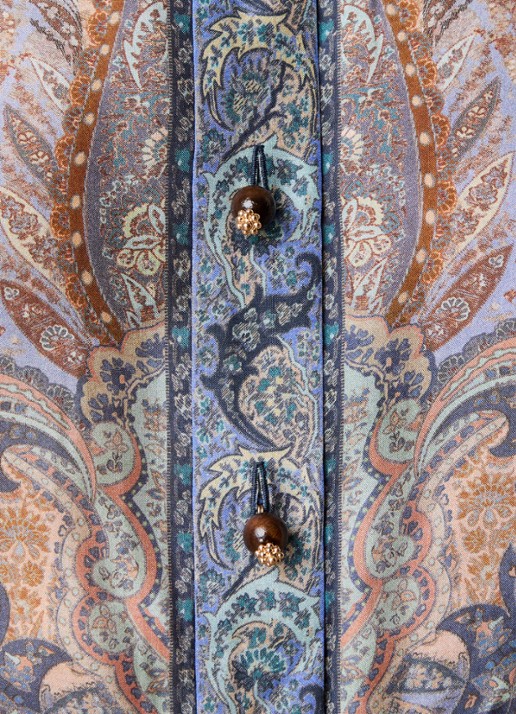 Zimmermann Wanderlust blouse van zijde met paisley dessin - detail 4 staalblauw