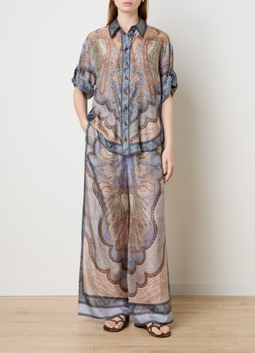 Zimmermann Wanderlust blouse van zijde met paisley dessin - voorkant 2 staalblauw