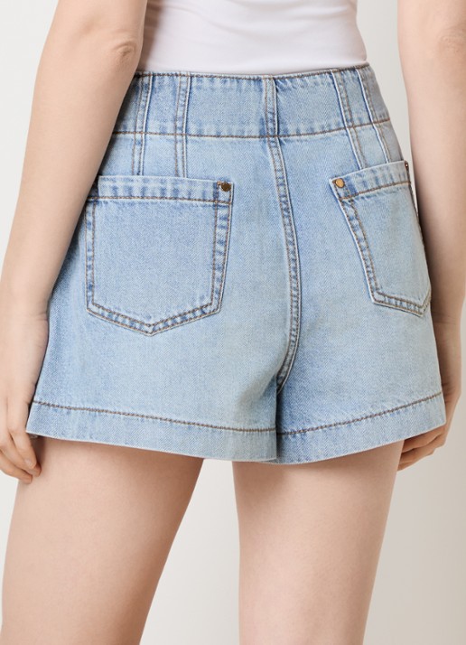 Zimmermann Wanderlust high waist loose fit korte broek van denim - achterkant indigo