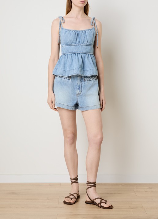 Zimmermann Wanderlust high waist loose fit korte broek van denim - voorkant 5 indigo