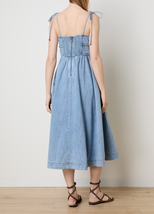 Zimmermann Wanderlust midi jurk van denim met steekzakken - achterkant blauwgrijs