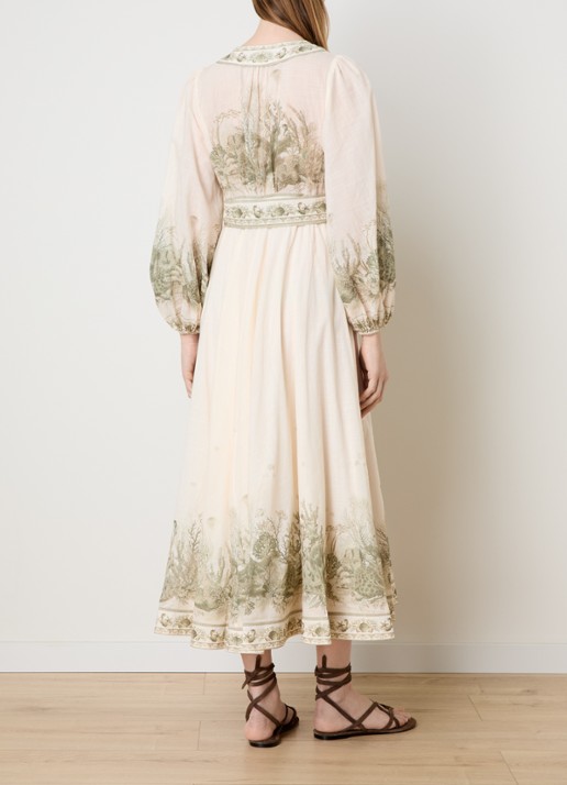 Zimmermann Wanderlust midi tuniekjurk met print en strikceintuur - achterkant creme
