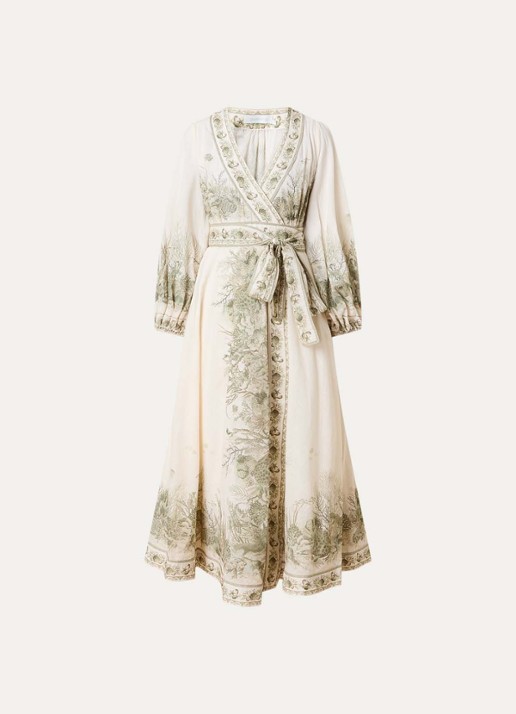 Zimmermann Wanderlust midi tuniekjurk met print en strikceintuur - voorkant 4 creme