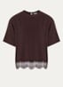Fia T-shirt met schoudervulling en details van kant - Chocoladebruin