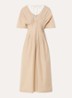 Pippa midi jurk met plooidetail en trompetmouw - Zand