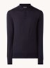 Regular fit fijngebreide polo van scheerwol - Donkerblauw