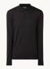 Regular fit fijngebreide polo van scheerwol - Zwart