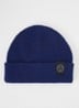 Ribgebreide muts in wolblend met logo - Donkerblauw