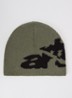 Muts in wolblend met ingebreid logo - Legergroen